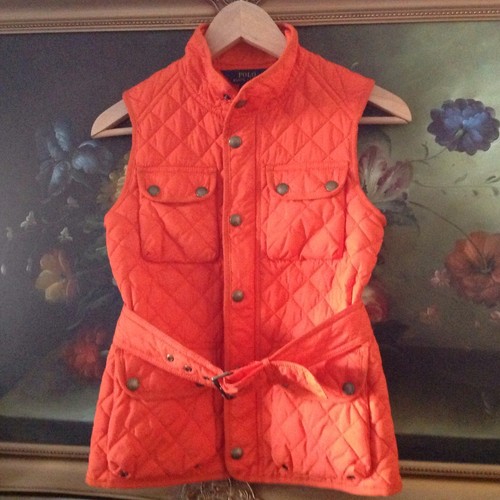 NWT Polo Ralph Lauren Girls Diamond-Quilted Orange Vest Size S 7