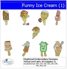 Embroidery Design Set - Funny Ice Cream(1) - 9  Designs - 9 Formats - USB Stick