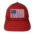 Columbia PFG Fish American Flag Fitted Trucker Hat Red L/XL Colorblock