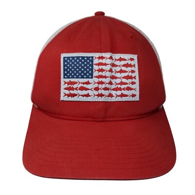 Columbia PFG Fish American Flag Fitted Trucker Hat Red L/XL