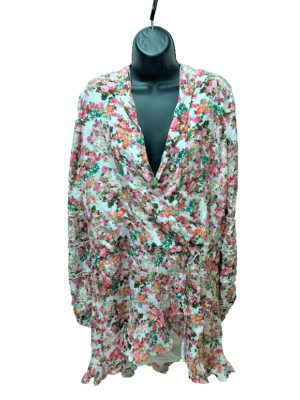 NWT Rococo Sand Women's White Floral Ruffled Self-Tie Vie Wrap Dress, Size L