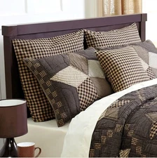 BLACK TAN CHECK EURO SHAM : 100% COTTON PLAID COUNTRY EUROPEAN PILLOW COVER