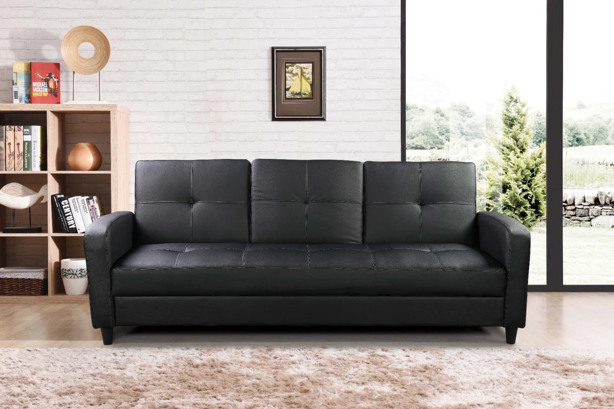 Sofa Bed Faux Leather With Cup Holder