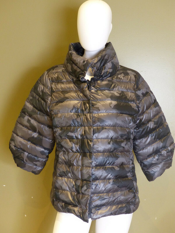 MY ANORAK CROP SLEEVE PUFFER JACKET BLACK CAMO WOMENS S