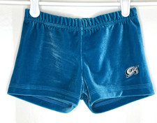 GK Elite Child Large CL L Solid Blue Velvet Velour Gymnastics Cheer SHORTS