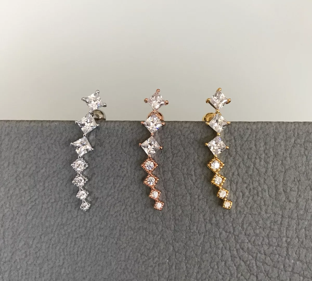 CZ Bold curved cartilage earring fashion statement ear sweep