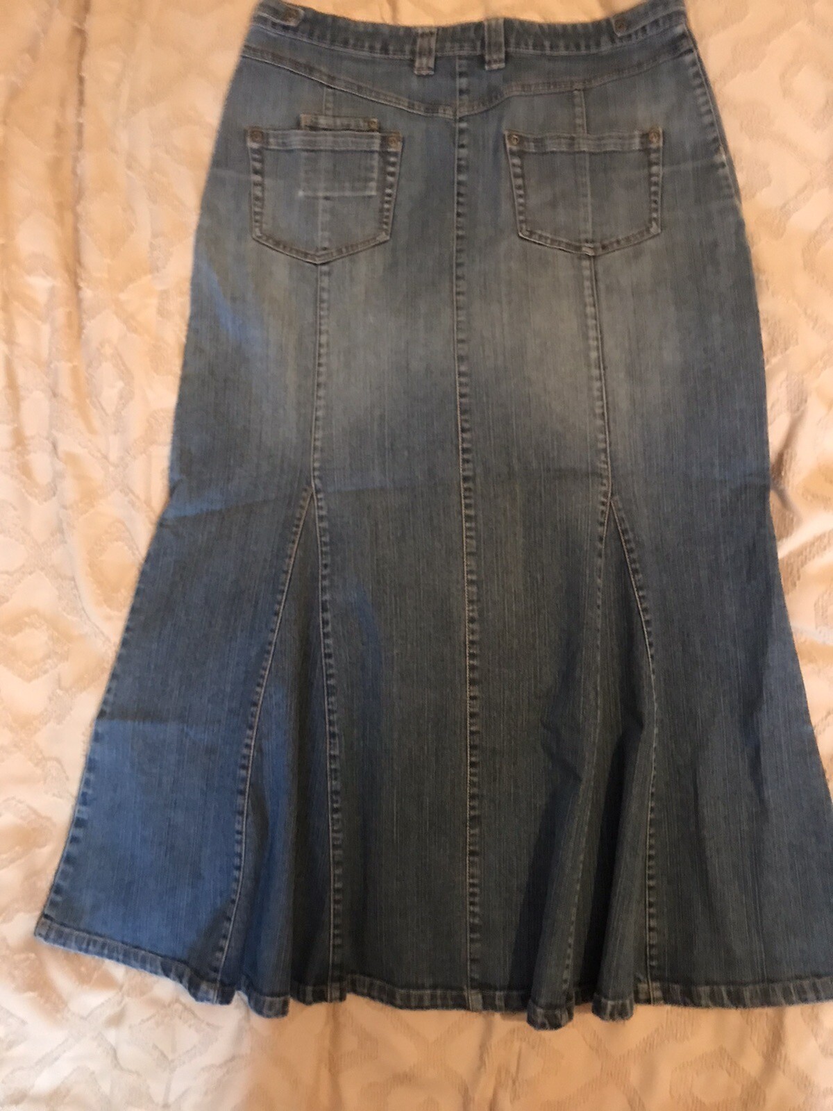 Long Maxi Mid Blue Stretch Denim Skirt Size 12 eBay