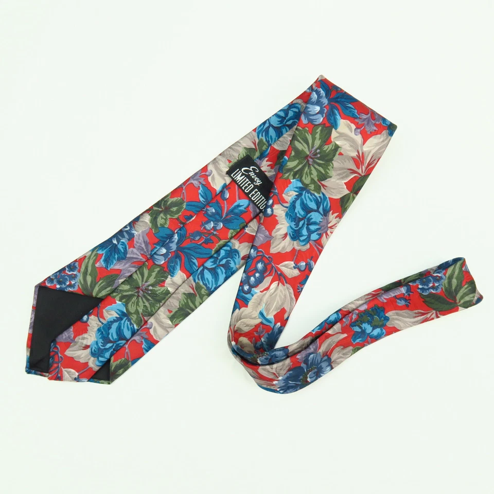 Corbata Envoy Edición Especial Para Hombre Brillante Floral Rojo Azul Verde 56"x4" Retro 80 Foto 4 de 4