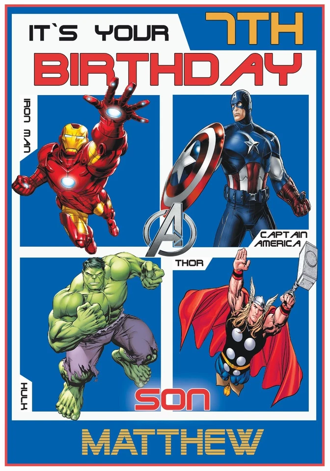 KARMAKARDS Personalised Marvel Avengers Inspired Birthday Card (6 Designs)