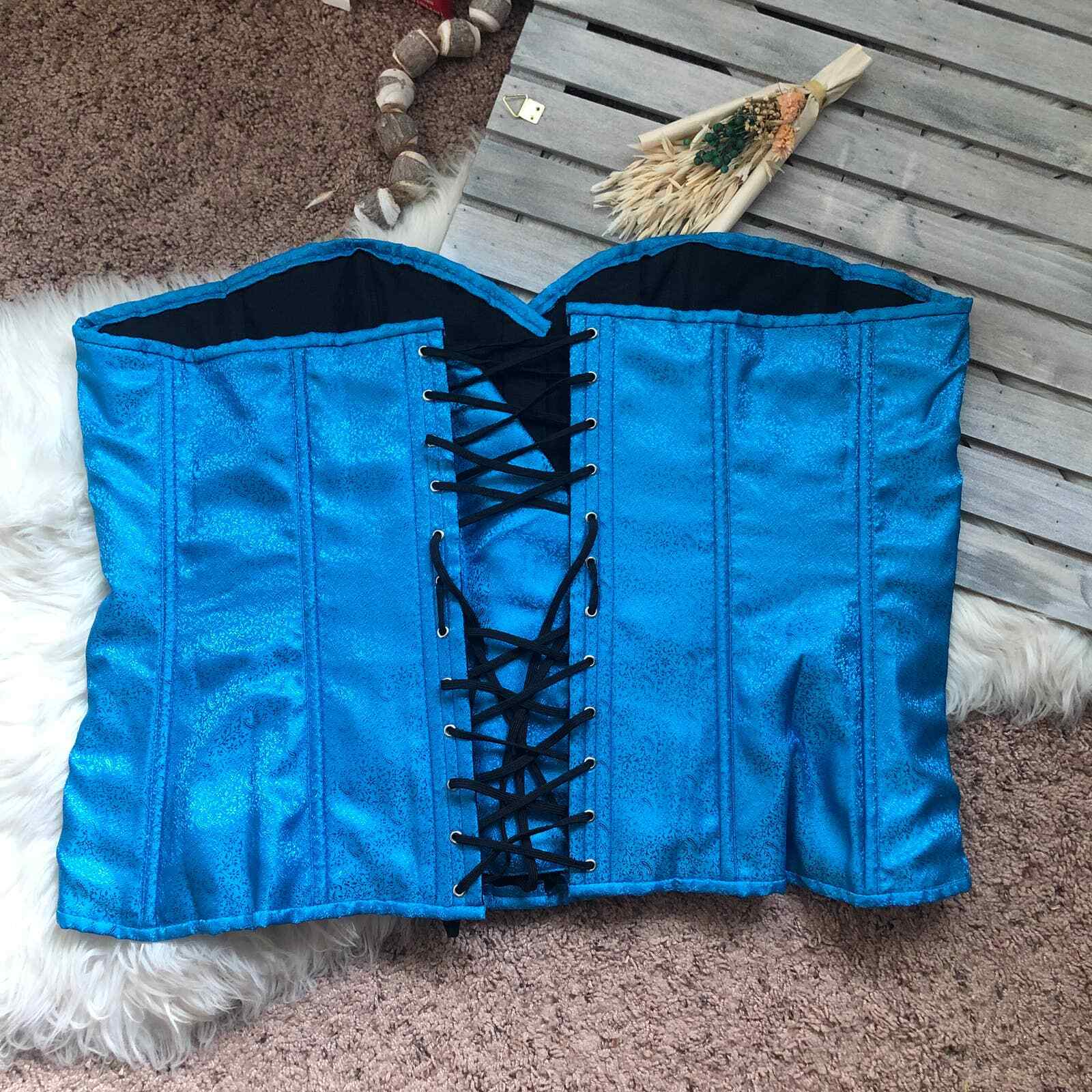 Daisy Light Blue Lace Floral Plus Size Boned Corset Gem