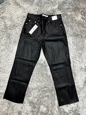 Topshop Women's Coated High Waist Crop Straight Jeans In Black Size 26 W 30 L