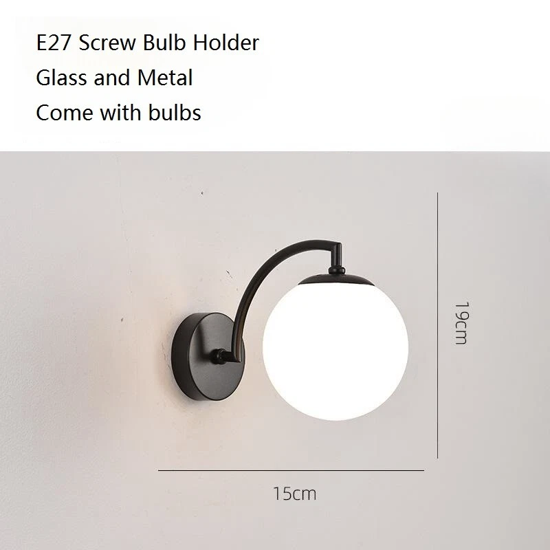 Indoor Wall Lamp Bedroom Home Wall Light Glass Wall Lighting Black Wall Sconce - Image 2 of 4