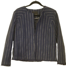 Banana Republic Women's Size 14 Boucle Textured Jacket Navy Blue Striped Cotton