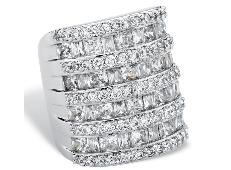 Princess & Round Cut White Cubic Zircoina In 935 Argentium Silver Women's Ring
