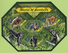 2014 WORLD OF MONKEYS HOJA DE ESTAMPILLAS CTO ISLAS SALOMÓN GORILA SIMIO ANIMALES SALVAJES