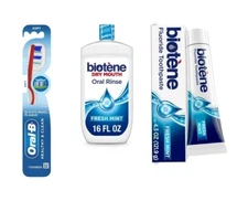 Biotene Dry Mouth Care Bundle: Toothpaste, Oral Rinse & Oral-B Soft Toothbrush