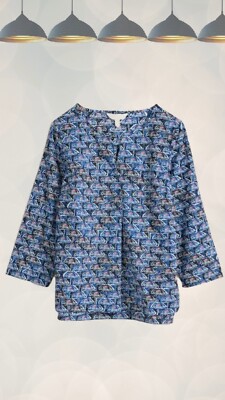 Ex Seasalt Damen 3 4-Ärmel Wasserskizze Bluse in blauen Fliesen Gänseblümchen
