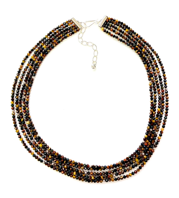 HSN Jay King Sterling Silver 5-Row Tiger Eye Gemstone 18" Bead Necklace