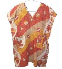 Kantha Patchwork Kimono V-neck Poncho Top Colorful Patch Pockets Woman One Sz G