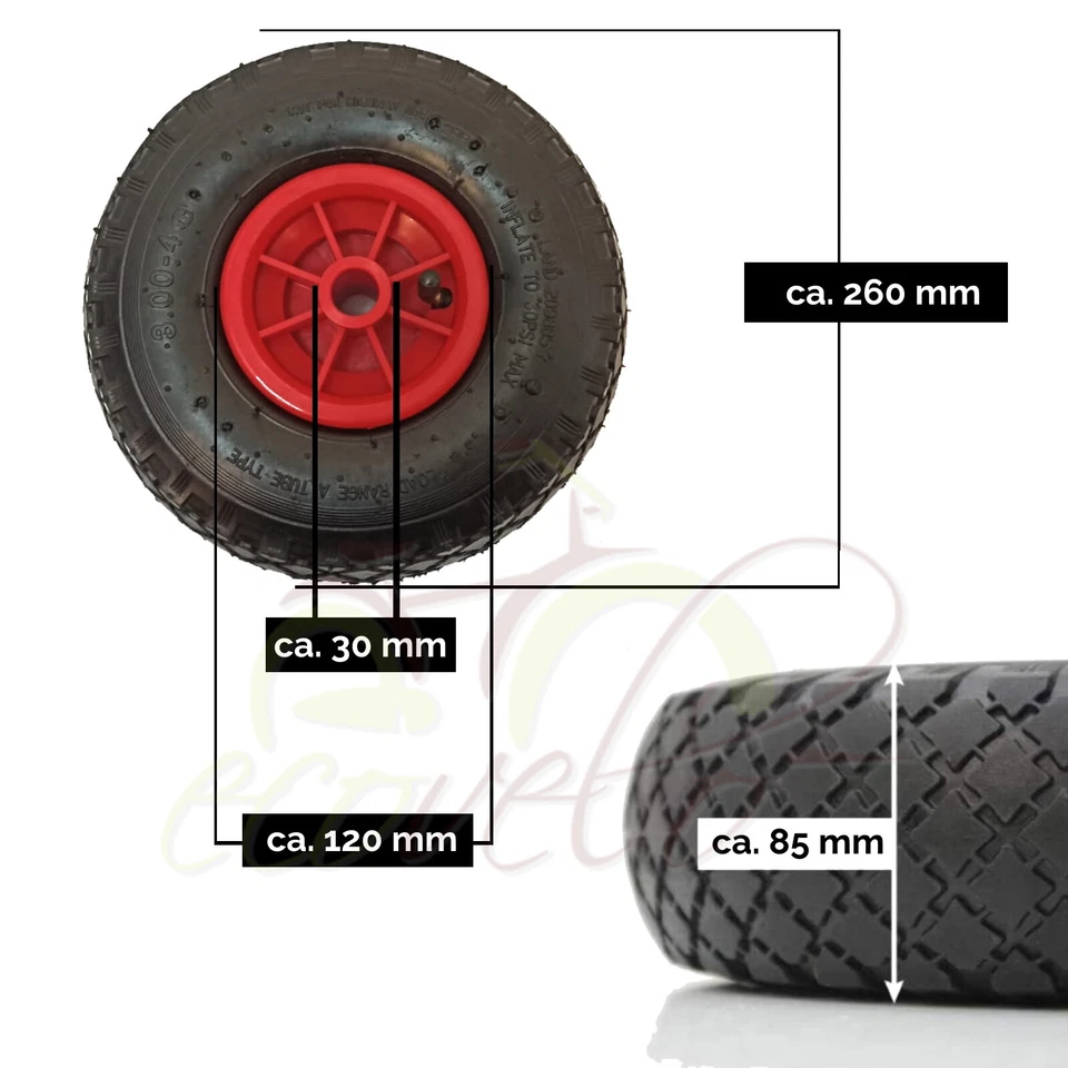 2 RUOTE PNEUMATICHE COMPLETE 3.00-4 RICAMBIO SET CARRELLO COPERTONE CARRELLINO - Immagine 3 di 4