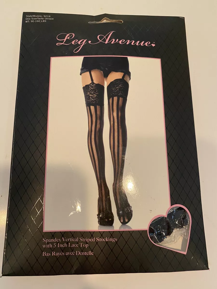 Leg Avenue Spandex Vertical Striped Stockings with 5 inch lace top - One  size