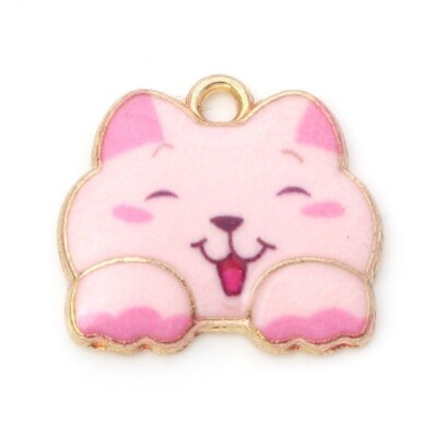 10 Wirklich Niedliche Rosa Katze Form Goldfarben Anhänger Charms