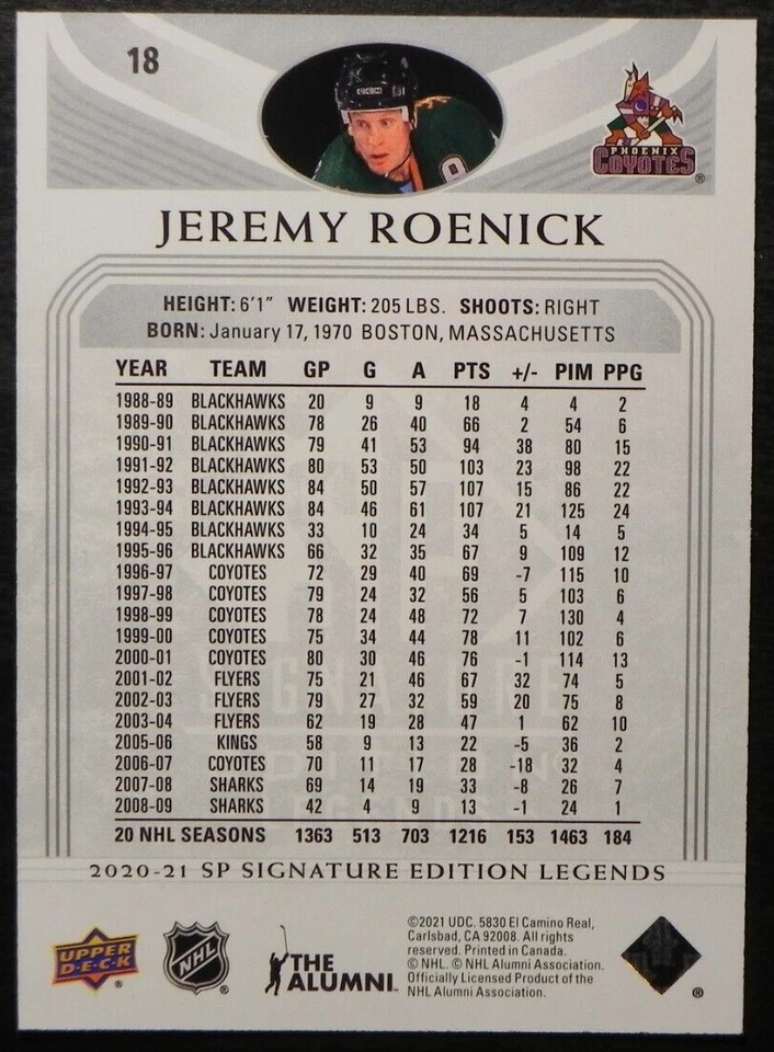 2020-21 20/21 SP Signatures Edition Legends Silver Script #18 Jeremy Roenick - Image 2 of 2