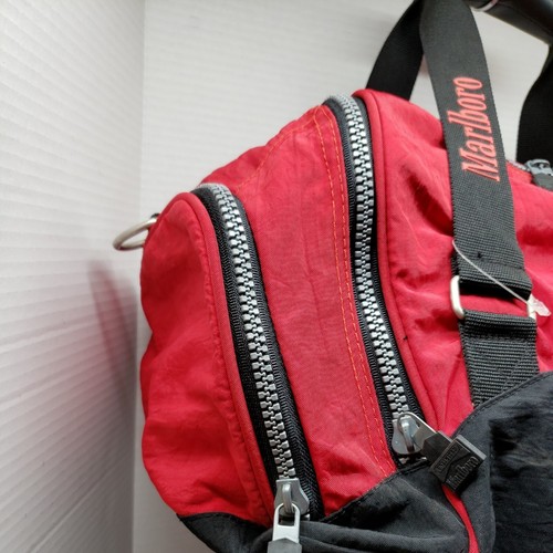 Vintage Marlboro Red/Black Nylon Travel Duffle Bag Zippers 4 Side Pockets READ - Picture 2 of 9