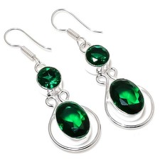 Chrome Diopside Gemstone Handmade 925 Sterling Silver Jewelry Earring Size 2.1"