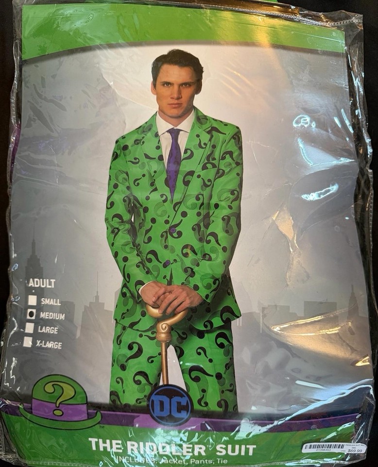 DC Comics The RIDDLER Costume Mens Sz M Halloween Suitmeister DC Batman ...