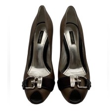Dolce & Gabbana Brown Leather Peep Toe Buckle Pumps Heels Size 38 Made in Italy