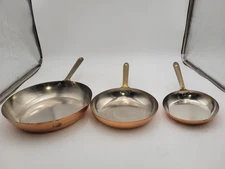 Vintage 3 Daewoo Copper & Brass Riveted Handle  Fry Pan 10,8,6” Skillets