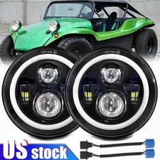 2pcs Fit Vw Dune Buggy Rail Buggy 7 Round Led Headlights Hilo Drl Turn Signal