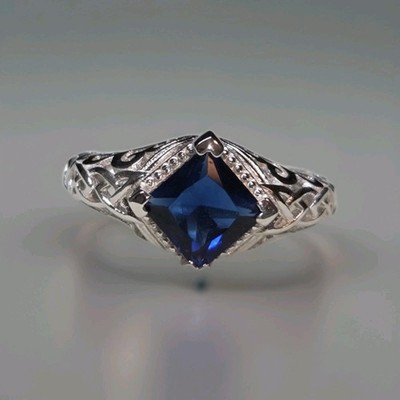 Natürlicher blauer Saphir & Topas 925 Sterlingsilber keltischer Ring Größe 8 2137