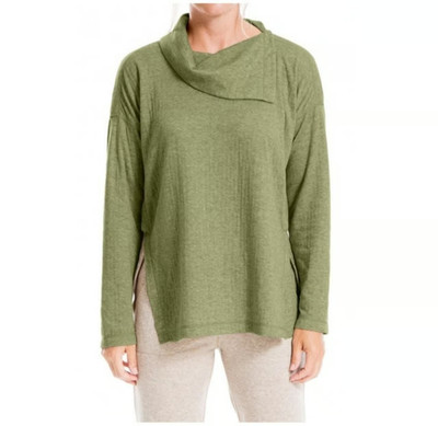 Max Studio Womens Medium Long Sleeve Split Neck Knit Pullover Soft SZ S SAGE