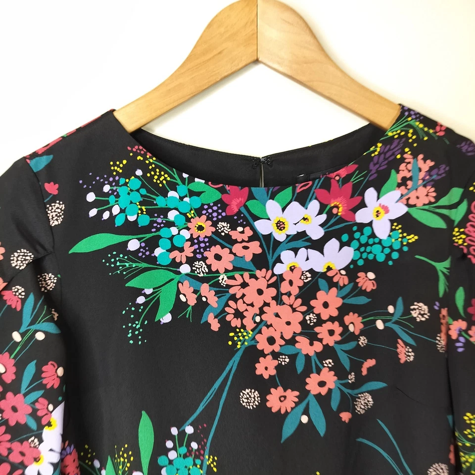 Vestido Floral Trina Turk Manga Dividida Talla XS Mujer Negro Multicolor Cambio Foto 4 de 4