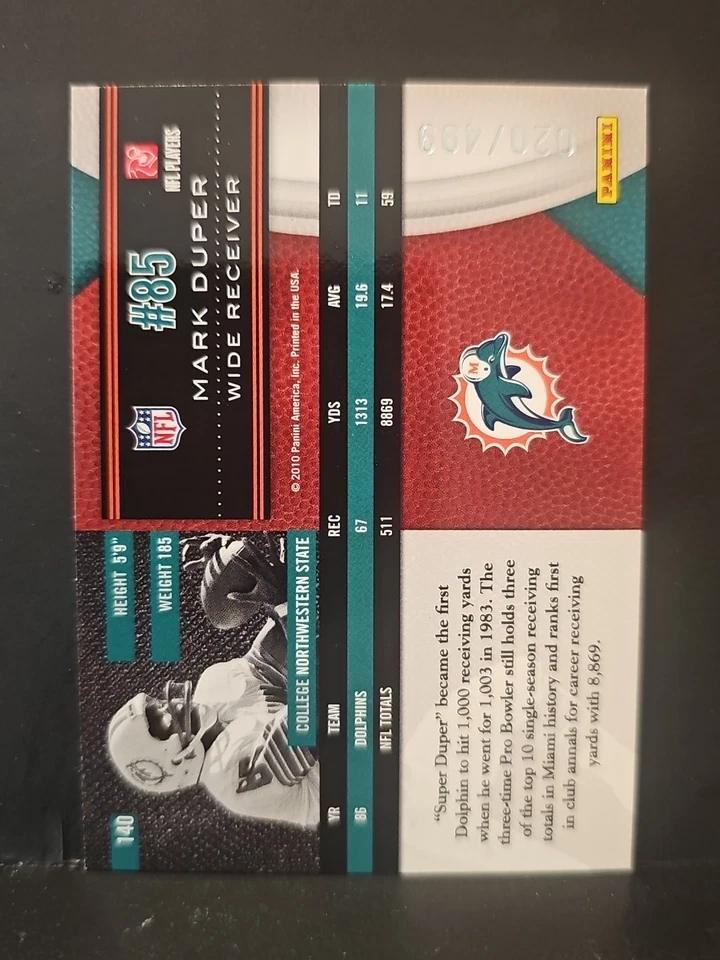2010 Limited #140 Mark Duper DOLPHINS / 499 - Image 2 of 2