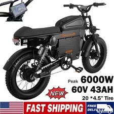 Warrior 6000W Electric Motorcycle 60V 43AH 20" Fat tire E-Mountain Bike Adult US