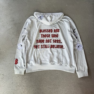 Only The Blind Hoodie XL White Embroidered Logo  Blessed Are Those  Graphic