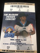 2005   AFL Nashville Kats Football Tim McGraw Private Concert Ticket Stub
