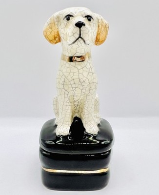 Takahashi San Francisco Labrador Hund Vintage Schmuckschatulle Crackle Glasur Japan 1970er