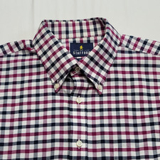 Stafford Travel Shirt Oxford Mens 16.5 34-35 Button Down Long Sleeve Gingham