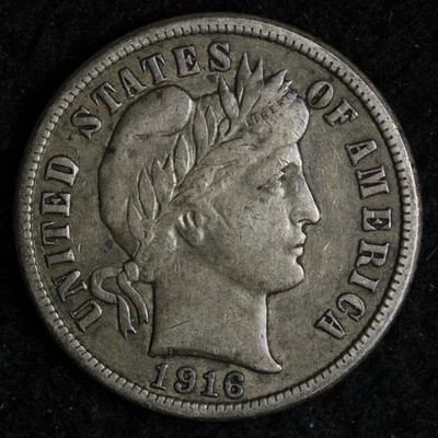 1916 Barber Silver Dime AU E317 UVM