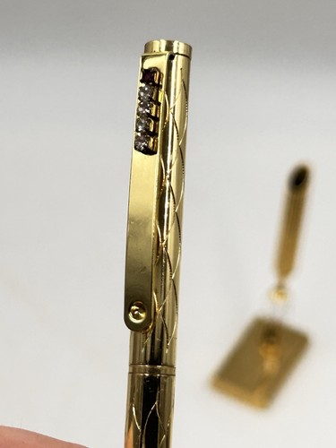 Vintage Crystal, Gold Plated & Rhinestone Studded Pen & Stand Holder Desktop - Picture 9 of 24