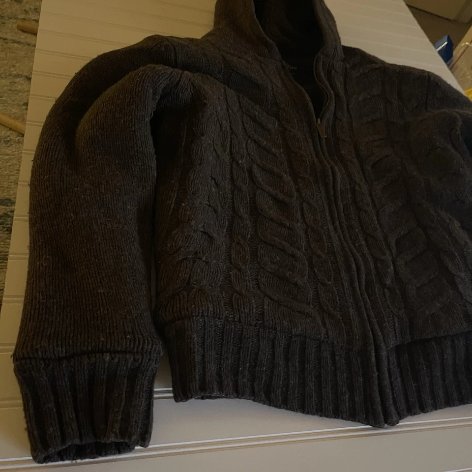 Sudadera con capucha marrón vintage Marc Ecko corte y costura forro de lana de cordero - pesada talla pequeña Foto 3 de 4