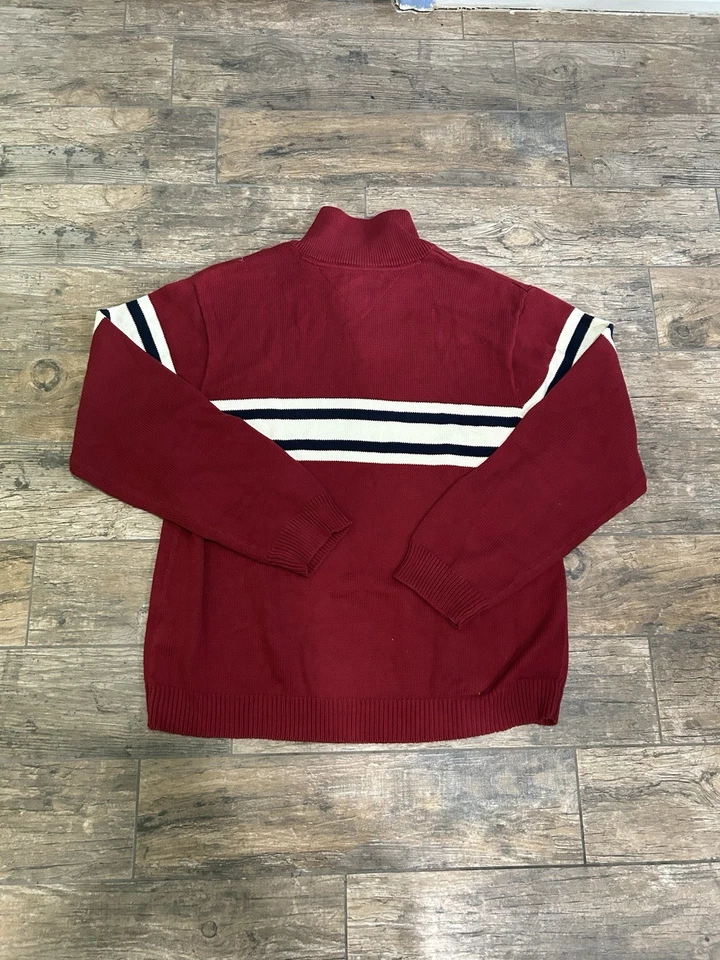 Vintage Tommy Hilfiger red and white striped quarter zip sweater #stripes - Image 3 of 3