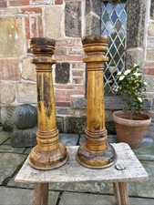 Großes Vintage Kerzenständer Paar Holz Kirche schöne Patina 49 cm hoch Säule