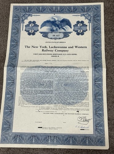 The New York Lackawanna and Western Railroad Co 1979 Gold Bond Stock Certificado - Imagen 1 de 3