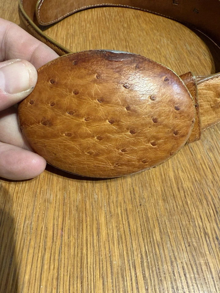 Cinturón Cuadra Avestruz Hombre 36 Envejecido Cuero Genuino Exótico Marrón México Foto 2 de 4