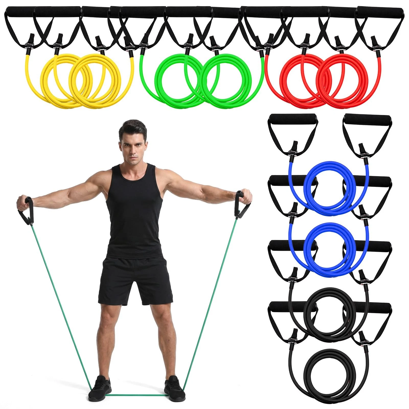 10PCS Resistance Bands with Handles Exercise Stretch Bands for Exercise Men A...